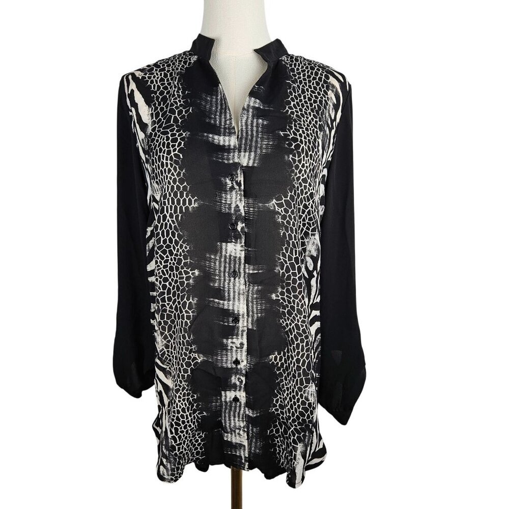 Alberto‎ Makali NY Medium Blouse Button Up Animal Print B&W Designer